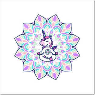 unicorn yoga in mandala Posters and Art